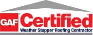 Apex Roofing & Restoration GAF Certified Weather Stopper Roofing Contractor logo.