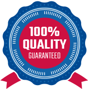 A logo for 100% quality guaranteed at Apex Roofing & Restoration.