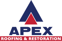 Red and blue logo for Apex Roofing & Restoration.